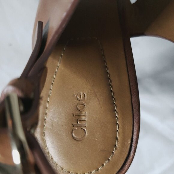 CHLOE Women's Brown & Camel Leather Ankle Strap Buckle Sandal Heels Size 6/37 - Picture 4 of 16